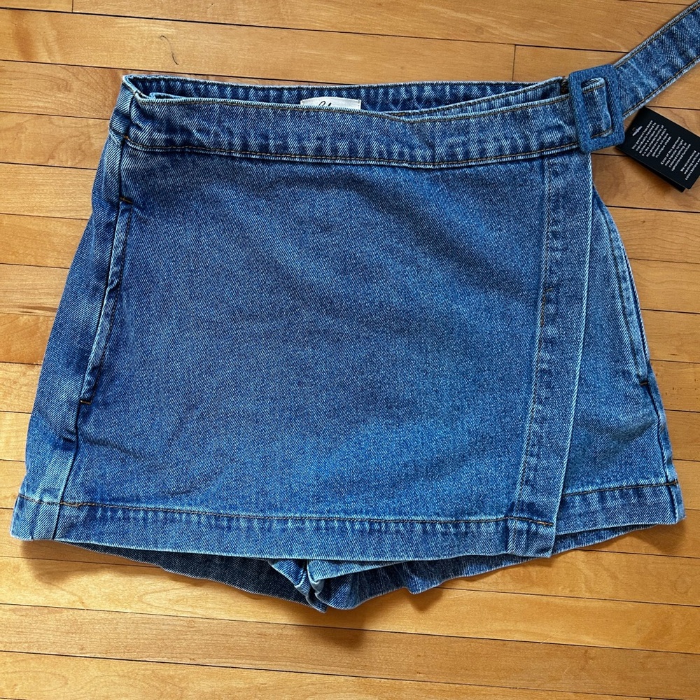 Elan Indigo Denim Wrap Skort with Belt
